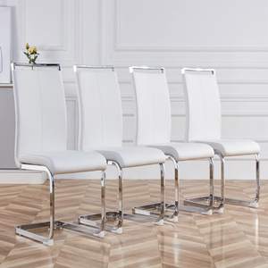 كراسي طعام بيضاء عالية الجودة بتصميم اسكندنافي بارتفاع المنضدة كراسي حديثة من الجلد مع مقاعد عشاء بظهر مرتفع - Product Image 2