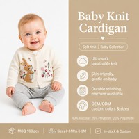 Cardigan en tricot pour bébé avec logo personnalisé, broderie lapin, ouverture sur le devant, mélange de viscose, simple couche, printemps-automne