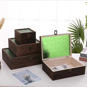 Bamboo Rectangle <strong>Decorative</strong> <strong>Storage</strong> <strong>Box</strong> with Carved Glass Lid Foldable <strong>Storage</strong> Container - Product Image 3