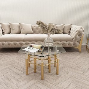 Luxury Metal Coffee <strong>Table</strong>, Minimalist <strong>Clear</strong> Glass Side <strong>Table</strong>, Home Entryway <strong>Table</strong> and Living Room Set - Product Image 1