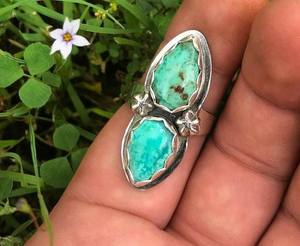 925พลอยเทอร์ควอยซ์ทรงลูกแพร์ตัดแบบเหลี่ยมเพชรพลอยเงินสเตอร์ลิงแหวนเงินประดับด้วยพลอยสีฟ้า - Product Image 1