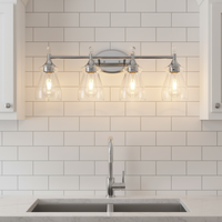 Miroir mural de salle de bain avec éclairage LED à 4 lumières en verre transparent de 27 pouces, ampoule E26, style moderne, finition chromée, éclairage de vanité de luxe