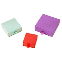 Emballage de bijoux personnalisé A1 avec logo, étuis à tiroirs violet, aqua et rouge, présentoir intérieur noir pour colliers longs et boîtes