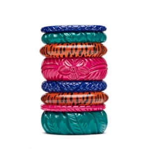 New Classic Colorful Resin Bangle Set Round Floral Tiger Print Hand-Painted Folk Art <b>Bracelets</b> for Home Decoration Party Woman - Product Image 1