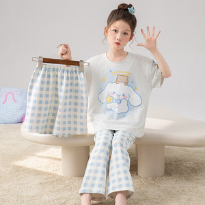 Pyjamas d'été pour enfants OEM/ODM à manches courtes et pantalons/culottes, en pur coton imprimé, respirants et anti-humidité, pour garçons et filles - Product Image 2