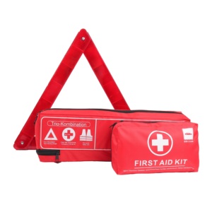 Trousse de premiers secours automobile DIN 13164, sac médical d'urgence certifié CE et MDR, fabricant OEM avec triangle de signalisation pour véhicule en bord de route - Product Image 2