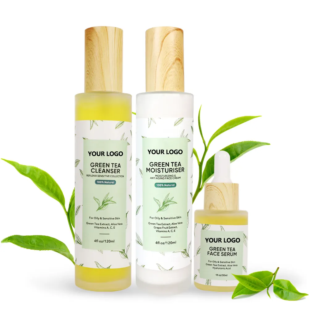 Grüner Tee Hautpflege set (neu) Kosmetik Schönheit Natürliche Aufhellung Feuchtigkeit spendende Akne Gesichts reiniger Schaum Gesichts serum Gesichts lotion