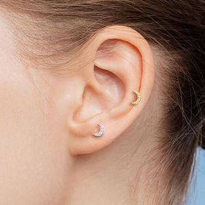 <b>Titanium</b> Plated Flower Moon T Bar Stud Earrings For Ear Bone Piercing Unisex Daily Wear ASTM F136 <b>Titanium</b> - Product Image 3