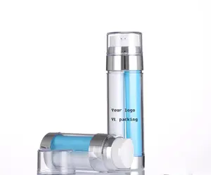 Luxus Kosmetik Siebdruck Airless Flasche Verpackung Doppel rohr Lotion Pump Flasche Für Hautpflege Qualität Doppel kammer Kunststoff