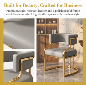 Silla de Manicura de Lujo Dorada, Silla de Estilismo Moderna con Respaldo en Forma de U, Silla de Salón de Uñas con Marco Metálico para Estudio de Belleza - Product Image 4
