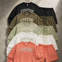 Winter oversized heren crew neck geprinte casual sweatshirt en shorts set ademende thermische tweedelige trainingspak