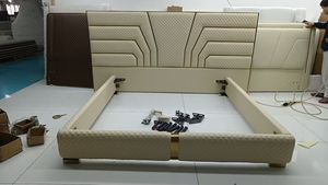 Lit mural king size en cuir de style européen, moderne et luxueux, durable, personnalisable, ensemble de meubles de chambre à coucher – Grande Vente - Product Image 2