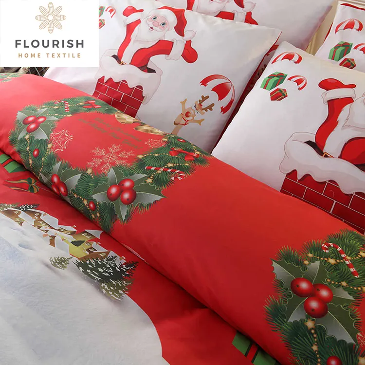 Flourish Cartoon Merry Christmas 3D Santa Claus Deer Printed Duvet Cover Set Bedding Set King Size for kids