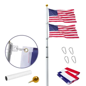 Amazon Hot Sale USA Flag Outdoor Flagpole Stand Type Aluminium 5 Kit Flagpole 16/20/25/30 FT Telescoping Flag Pole