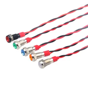 6mm 8mm 10mm 12mm waterproof flat head 3-220V metal led emergency indicator light with wire harness