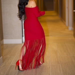 Robe de soirée élégante et sexy pour femme, à épaules dénudées, ajustée, avec franges et pompons, manches longues, bustier, style cache-cœur, tendance - Product Image 6