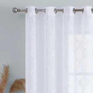 China professional supplier white curtains soft touch geometric pattern white sheer curtains for living room