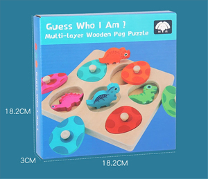 Shine Pep divertido rompecabezas de dinosaurio de animales de madera para niños, juguetes para bebés pequeños, versión de agarre de mano, cognición - Product Image 2