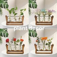 Station de propagation hydroponique d'intérieur Dropship, terrarium, support en bois, pot de fleurs de bureau, vase pour jardin