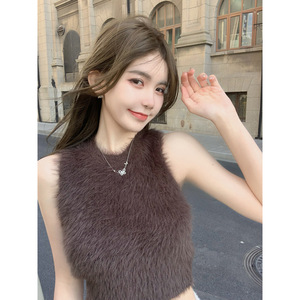 <span class=keywords><strong>Pull</strong></span> <span class=keywords><strong>sans</strong></span> manches pour femme, gilet en fourrure de vison, <span class=keywords><strong>robe</strong></span> de printemps, <span class=keywords><strong>chemise</strong></span> courte en peluche, vêtement extérieur, haut intérieur - Product Image 3