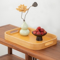 Plateau rectangulaire multifonctionnel en bambou naturel avec poignées, formé par pressage à chaud, durable, écologique, style simple, pour service de table