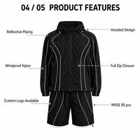 Ensemble de survêtement court coupe-vent en nylon pour homme avec bandes réfléchissantes, style rétro vintage streetwear, personnalisable OEM