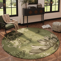 Tapis rond vintage français vert à bordure florale, antidérapant et lavable, pour salon, chambre, bureau ou sous un fauteuil.