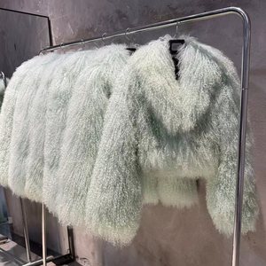Veste courte en fourrure de mouton de Mongolie véritable, multicolores, bouclée et duveteuse pour femmes - Product Image 2