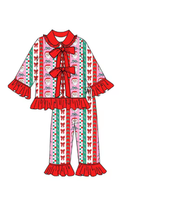 ชุดนอนคริสต์มาสสำหรับเด็กชุดนอนแขนยาวลายตัวละครซานต้าสีแดงสีเขียว - Product Image 3