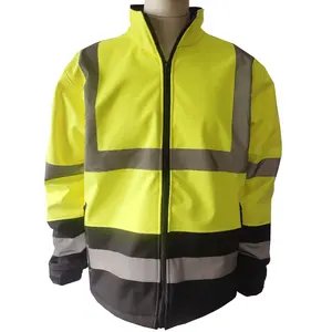 2 Tone High Visibility Construction Road Outdoor Cycling Safety Reflective Windproof Warm Soft Shell Jacket