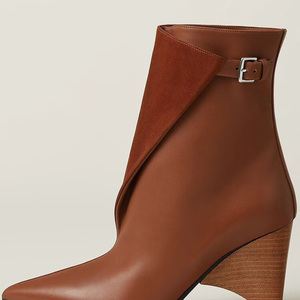 Bottines à bout pointu en daim et cuir patchwork pour femme, avec boucles métalliques, talon original, sexy, respirantes, en coton pour l'automne - Product Image 4