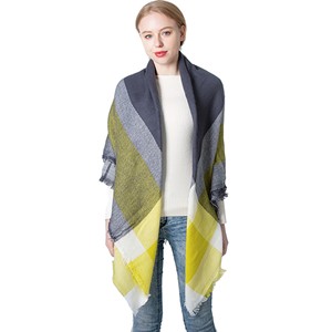 Bufanda cuadrada a <span class=keywords><strong>cuadros</strong></span> grande para <span class=keywords><strong>mujer</strong></span> europea <span class=keywords><strong>americana</strong></span> nuevo estilo Otoño Invierno amarillo <span class=keywords><strong>gris</strong></span> chal fabricado por Tonglu - Product Image 4