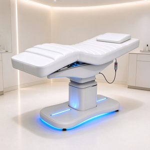 Table de soin esthétique électrique en cuir PU blanc, lit de massage facial pour spa avec lumière LED pour salon de beauté - Product Image 5
