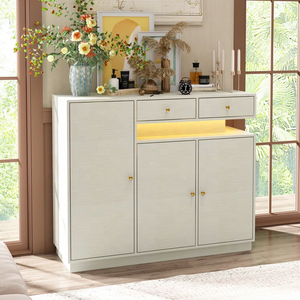 大きな収納スペースとLEDライト装飾キャビネットを備えた新しいカスタムシンプルなクリームスタイルのサイドボード - Product Image 3