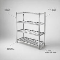 Étagères en acier inoxydable sur mesure pour usage commercial, avec un rack de rangement robuste pour la cuisine des restaurants et la restauration hôtelière