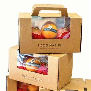 Scatola Regalo in Carta Kraft con Manico e Finestra, Imballaggio per Alimenti per Arance, Cachi e Altre Frutte Fresche - Product Image 1
