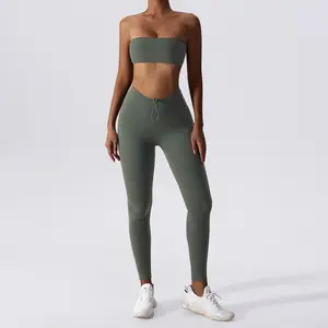Custom Logo Hot Solid Color Fashion Activewear Clothing Sexy Yoga Sport Top Gym Wear Workout Women Yoga gym fitness sets