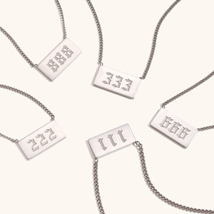 Collares de cadena cubana con colgante cuadrado de número angelical de <span class=keywords><strong>111</strong></span> a 999, chapados en oro de 18 quilates, de acero inoxidable, con perlas, joyería que no se deslustra - Product Image 5
