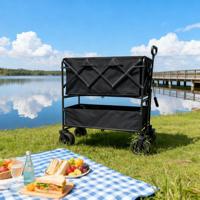 Chariot de camping à double couche de grande capacité, tissu Oxford 600D, chariot pliable en acier, chariot de pique-nique en plein air, chariot de plage, chariot de courses, OEM