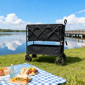 Large Capacity Double Layer Camping <strong>Wagon</strong> 600D Oxford Cloth Steel Folding Trolley Outdoor Picnic <strong>Beach</strong> Cart Shopping OEM - Product Image 4