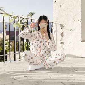 Camisones de Manga Larga con Cuello Solapa para Mujer, Conjunto de Pijamas de 2 Piezas con Estampado de Dibujos Animados, Ropa para el Hogar, Venta al por Mayor, Baratos - Product Image 2