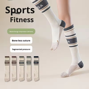 Women's Five-Toe Sports Compression <b>Socks</b> – Non-Slip Crew Cuff Knitted <b>Long</b> Elastic Calf Fitness Casual Yoga - Product Image 4