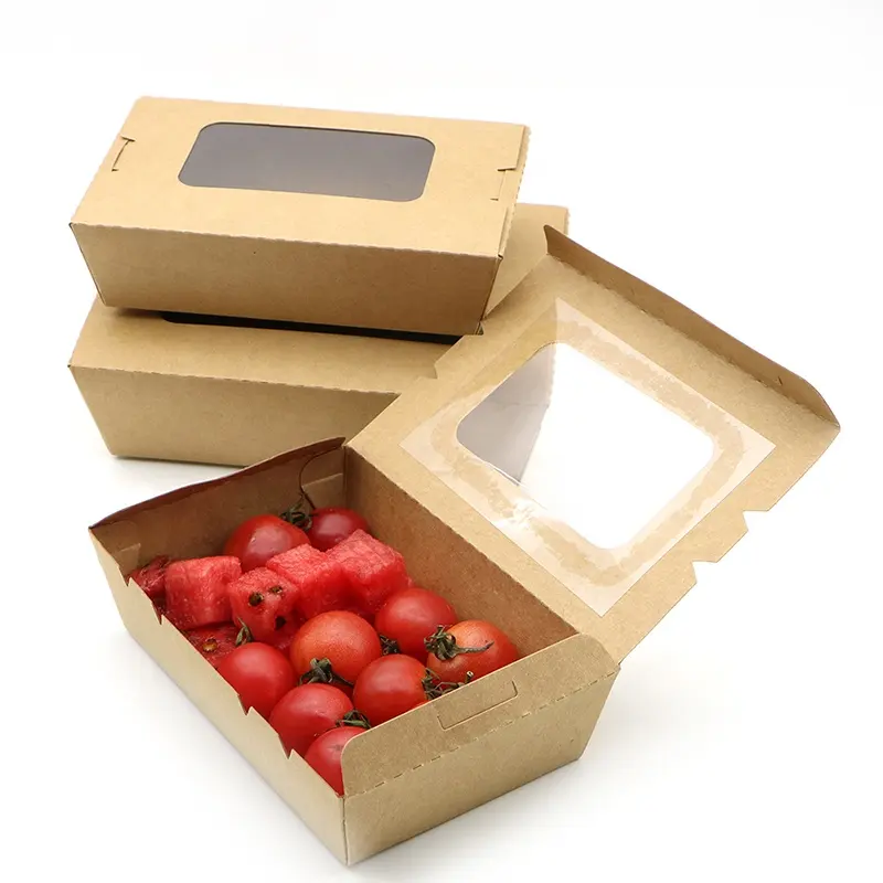 Emballage à emporter jetable en carton, boîte à lunch avec fenêtre, conteneurs alimentaires en papier kraft, pièces