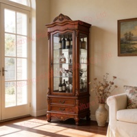 Armoire à vin vintage en bois sculpté, style ferme, avec une seule porte vitrée, haute, de style américain traditionnel, pour salon