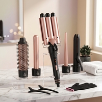 Fer à boucler multi-formes 5 en 1 en céramique PTC, avec brosses à perles ondulées et fers à clipser, deux boutons pour un remplacement facile, double tension 150&210, pour usage professionnel en salon