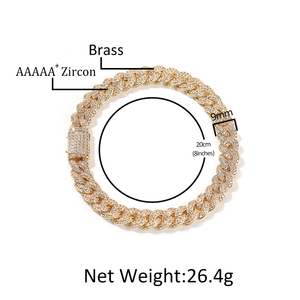 8mm 쿠바 링크 체인 암호화 전체 다이아몬드 목걸이 팔찌 힙합 체인 남성 랩퍼 쥬얼리 - Product Image 3