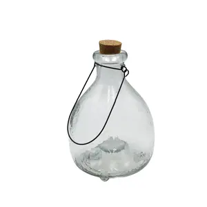 Factory supply handle clear glass water bottle with cork