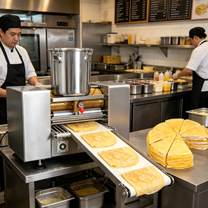 Machine à crêpes durable compatible <span class=keywords><strong>induction</strong></span>, design portable <span class=keywords><strong>pour</strong></span> la vente de nourriture de rue, gâteau mille crêpes, fonctionnement fluide, haute efficacité - Product Image 1