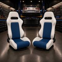 Siège baquet sport JBR1035 en PVC blanc et bleu, étanche, fixation double verrouillage, ajustement universel pour voitures modifiées