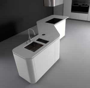Îlot de cuisine en arc sur mesure <span class=keywords><strong>RODAY</strong></span> avec finition brillante et armoires de cuisine en PET au design mat - Product Image 3
